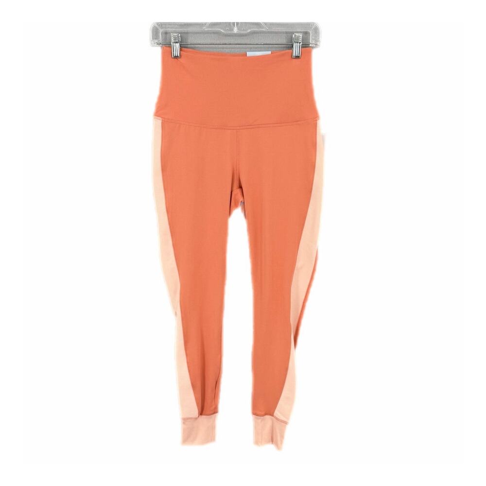 Zelos NEW Pink Orange Side Stripe 7/8 Length High Rise Ribbed Jogger Leggings